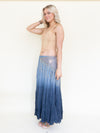 Ombre Boho Skirt Blue Cotton Maxi Skirt Low Waist Vintage
