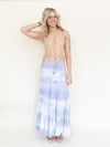 Tie Dye Boho Ruffle Skirt Low Waist Vintage Upcycled Hand Dyed Blue Maxi Skirt