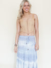 Tie Dye Boho Ruffle Skirt Low Waist Vintage Upcycled Hand Dyed Blue Maxi Skirt