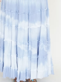 Tie Dye Boho Ruffle Skirt Low Waist Vintage Upcycled Hand Dyed Blue Maxi Skirt