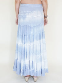 Tie Dye Boho Ruffle Skirt Low Waist Vintage Upcycled Hand Dyed Blue Maxi Skirt