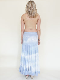 Tie Dye Boho Ruffle Skirt Low Waist Vintage Upcycled Hand Dyed Blue Maxi Skirt