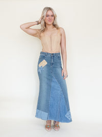 Patchwork Denim Skirt Maxi Skirt Vintage Upcycled Vintage Skirt