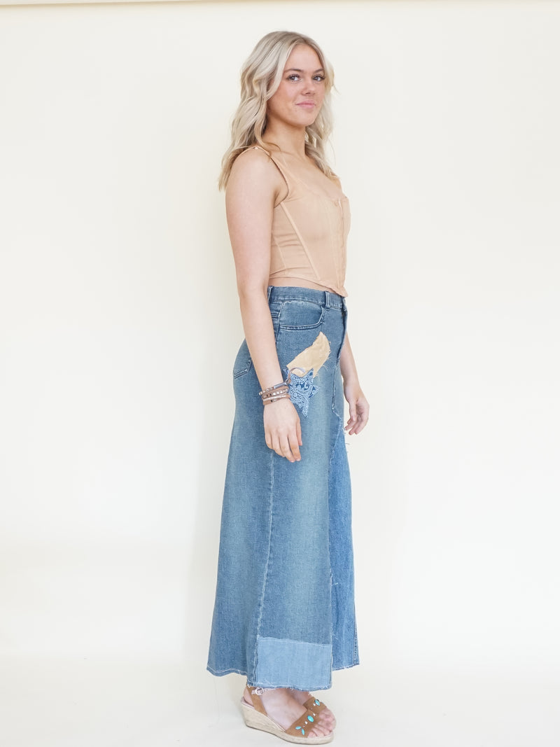 Patchwork Denim Skirt Maxi Skirt Vintage Upcycled Vintage Skirt