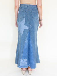Patchwork Denim Skirt Maxi Skirt Vintage Upcycled Vintage Skirt