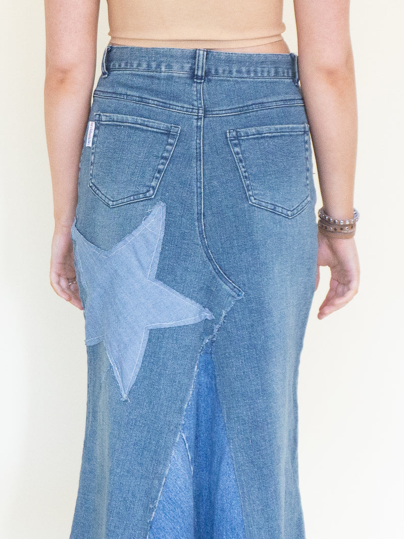 Patchwork Denim Skirt Maxi Skirt Vintage Upcycled Vintage Skirt
