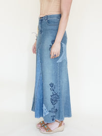 Patchwork Denim Skirt Maxi Skirt Vintage Upcycled Vintage Skirt