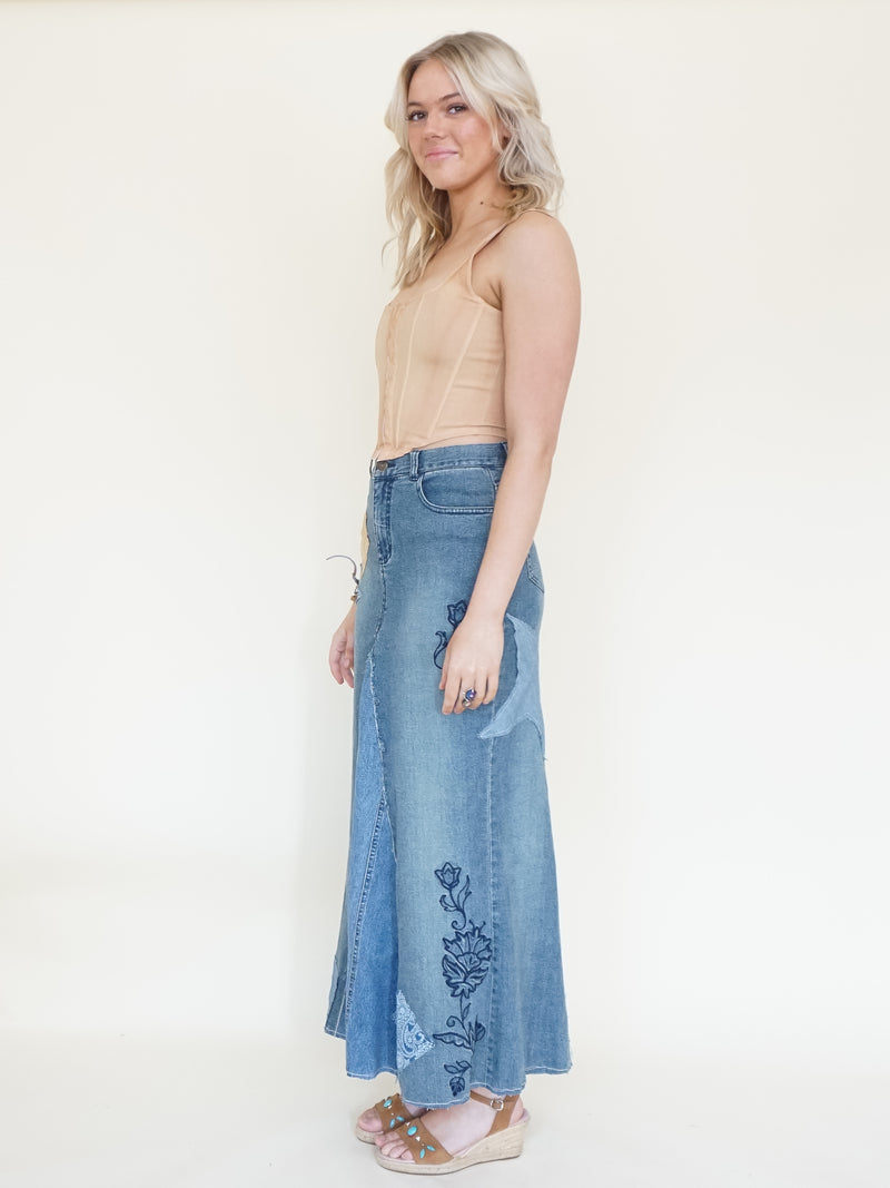 Patchwork Denim Skirt Maxi Skirt Vintage Upcycled Vintage Skirt