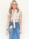 Patchwork Floral Vest Lace Ruffle Vest Top Tie Waist