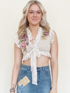Patchwork Floral Vest Lace Ruffle Vest Top Tie Waist