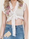 Patchwork Floral Vest Lace Ruffle Vest Top Tie Waist