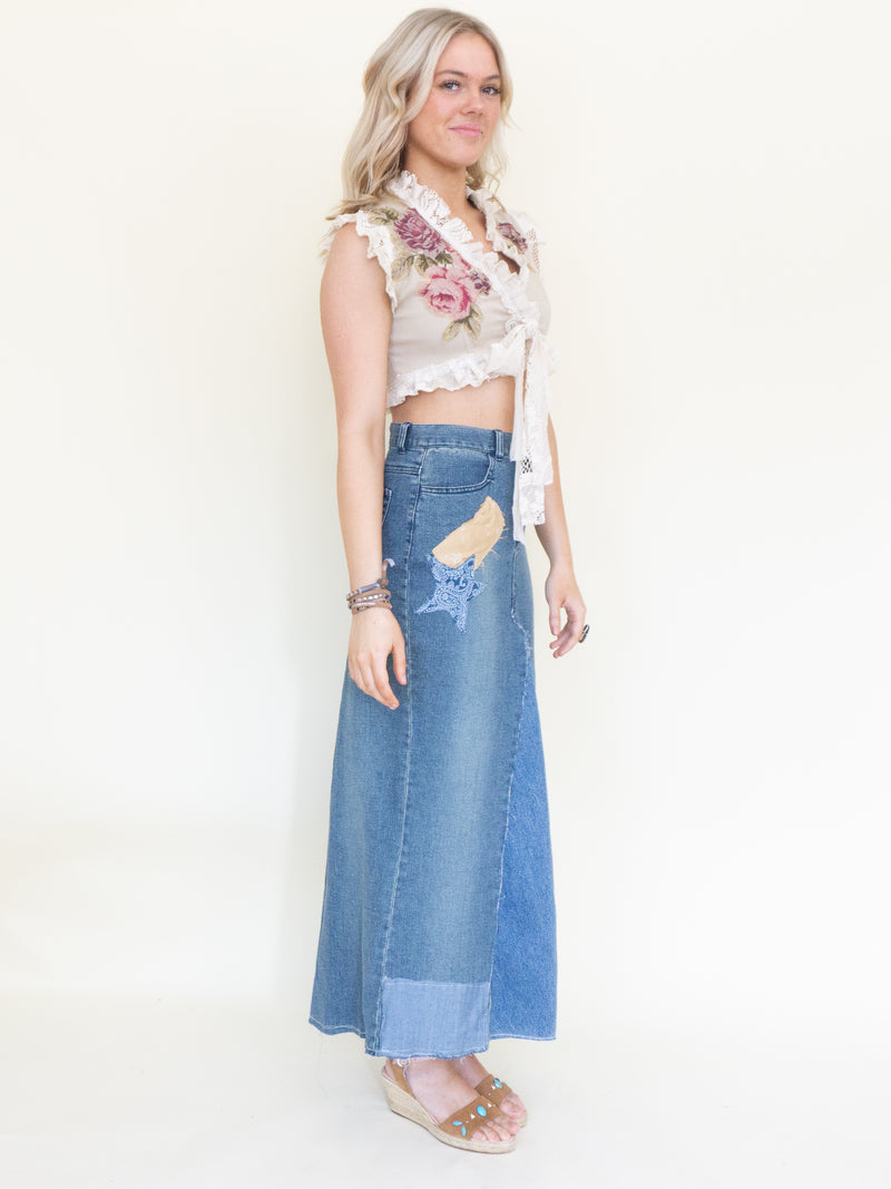 Patchwork Floral Vest Lace Ruffle Vest Top Tie Waist