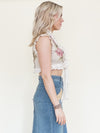 Patchwork Floral Vest Lace Ruffle Vest Top Tie Waist