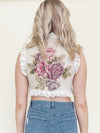 Patchwork Floral Vest Lace Ruffle Vest Top Tie Waist