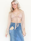 Sequin Silk Blouse Chiffon Taupe Gold Crop Blouse Vintage Y2k Tie Waist