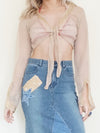 Sequin Silk Blouse Chiffon Taupe Gold Crop Blouse Vintage Y2k Tie Waist