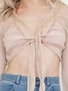 Sequin Silk Blouse Chiffon Taupe Gold Crop Blouse Vintage Y2k Tie Waist