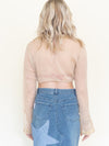 Sequin Silk Blouse Chiffon Taupe Gold Crop Blouse Vintage Y2k Tie Waist