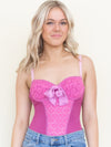 Pink Lace Bodysuit Floral Lace Boho Hand Dyed Bustier Bodysuit