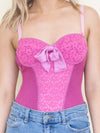 Pink Lace Bodysuit Floral Lace Boho Hand Dyed Bustier Bodysuit