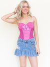 Pink Lace Bodysuit Floral Lace Boho Hand Dyed Bustier Bodysuit