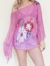 Floral Silk Blouse Pink Embroidered Sheer Shirt Vintage Asymmetric Blouse