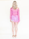 Floral Silk Blouse Pink Embroidered Sheer Shirt Vintage Asymmetric Blouse