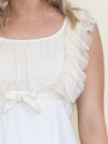 Ivory Ruffle Sleeve Blouse Vintage 2000's Tie Waist