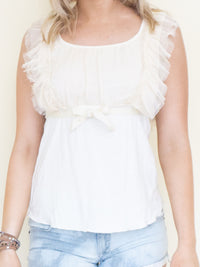Ivory Ruffle Sleeve Blouse Vintage 2000's Tie Waist