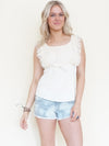 Ivory Ruffle Sleeve Blouse Vintage 2000's Tie Waist