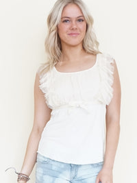 Ivory Ruffle Sleeve Blouse Vintage 2000's Tie Waist