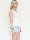 Ivory Ruffle Sleeve Blouse Vintage 2000's Tie Waist
