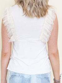 Ivory Ruffle Sleeve Blouse Vintage 2000's Tie Waist