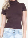Brown Turtleneck Roll Neck Vintage Y2k Sweater Cap Sleeve Blouse
