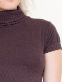Brown Turtleneck Roll Neck Vintage Y2k Sweater Cap Sleeve Blouse