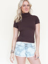 Brown Turtleneck Roll Neck Vintage Y2k Sweater Cap Sleeve Blouse