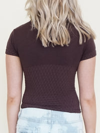 Brown Turtleneck Roll Neck Vintage Y2k Sweater Cap Sleeve Blouse