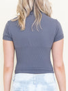 Gray Roll Neck Blouse Vintage Y2k Sweater Cap Sleeve Bodycon