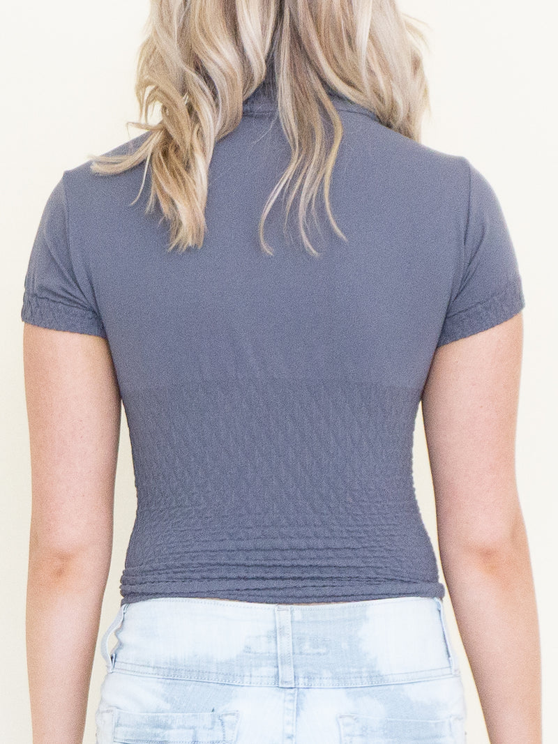 Gray Roll Neck Blouse Vintage Y2k Sweater Cap Sleeve Bodycon