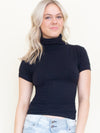 Black Turtleneck Roll Neck Blouse Cap Sleeve Blouse Vintage Y2k