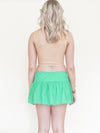 Beaded Sequin Low Rise Mini Skirt Green Gold Mesh Ruffle Skirt