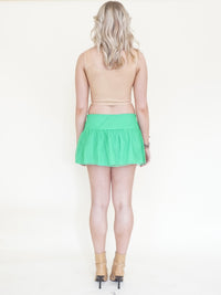 Beaded Sequin Low Rise Mini Skirt Green Gold Mesh Ruffle Skirt