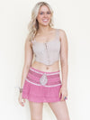 Beaded Sequin Mini Skirt Pink Hand Dyed Low Rise Skirt