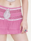 Beaded Sequin Mini Skirt Pink Hand Dyed Low Rise Skirt