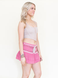 Beaded Sequin Mini Skirt Pink Hand Dyed Low Rise Skirt