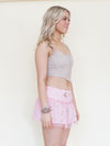 Beaded Sequin Skirt Low Rise Mini Skirt Pink Mesh Iridescent Ruffles