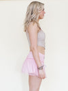 Beaded Sequin Skirt Low Rise Mini Skirt Pink Mesh Iridescent Ruffles