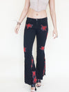 Rose Patchwork Jeans Flared Bell Bottom Boho Denim Jeans Low Rise Floral Jeans