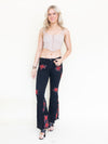 Rose Patchwork Jeans Flared Bell Bottom Boho Denim Jeans Low Rise Floral Jeans