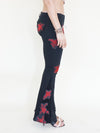 Rose Patchwork Jeans Flared Bell Bottom Boho Denim Jeans Low Rise Floral Jeans